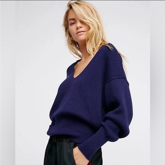 Free People Allure Cotton Navy/Purple Sweater Small - Picture 1 of 7